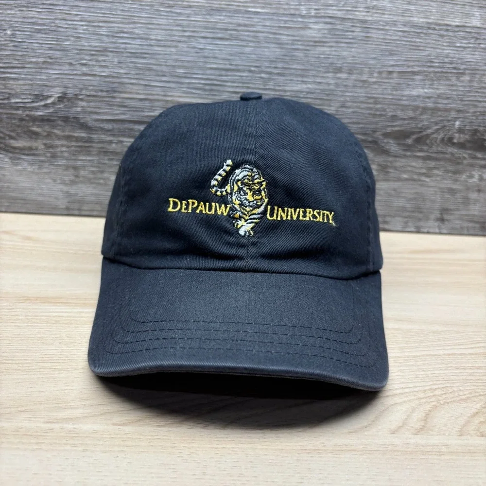 DePauw University Hat Cap Strap Back Black Tigers NCAA College Sports Adjustable